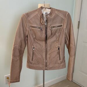Women's Tan Leather Moto Jacket